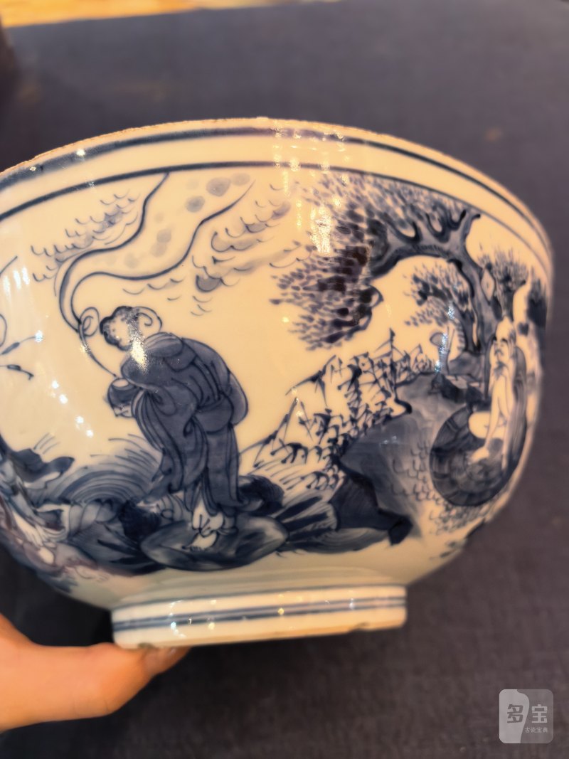 明崇祯 青花山水人物大碗 - 图5